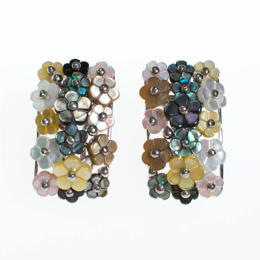 Vintage Mother of Pearl Flower Lever Back Earrings Set In Sterling Silver by Mother of Pearl Flower - Vintage Meet Modern Vintage Jewelry - Chicago, Illinois - #oldhollywoodglamour #vintagemeetmodern #designervintage #jewelrybox #antiquejewelry #vintagejewelry