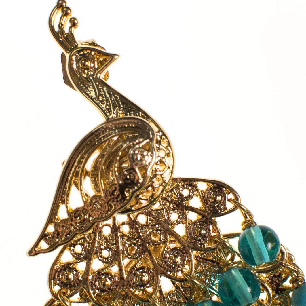 Vintage Peacock Statement Earrings with Turquoise and Lemon Citrine Crystal Beads by 1990s - Vintage Meet Modern Vintage Jewelry - Chicago, Illinois - #oldhollywoodglamour #vintagemeetmodern #designervintage #jewelrybox #antiquejewelry #vintagejewelry
