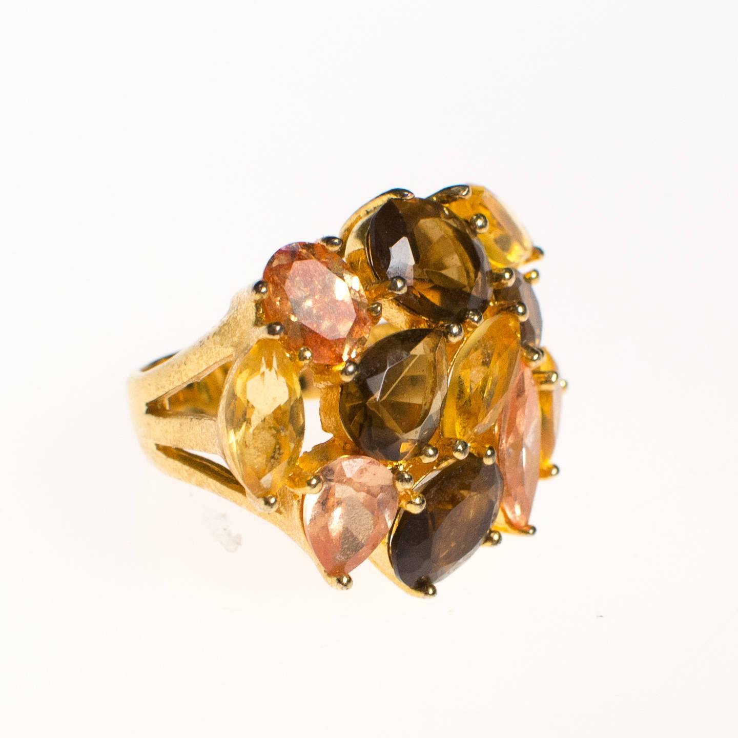Vintage Huge Chunky Citrine and Smokey Topaz Cocktail Ring by 1980s - Vintage Meet Modern Vintage Jewelry - Chicago, Illinois - #oldhollywoodglamour #vintagemeetmodern #designervintage #jewelrybox #antiquejewelry #vintagejewelry
