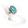 Vintage Turquoise Art Glass Cabochon Statement Ring, Silver Tone Setting, Adjustable by 1960s - Vintage Meet Modern Vintage Jewelry - Chicago, Illinois - #oldhollywoodglamour #vintagemeetmodern #designervintage #jewelrybox #antiquejewelry #vintagejewelry
