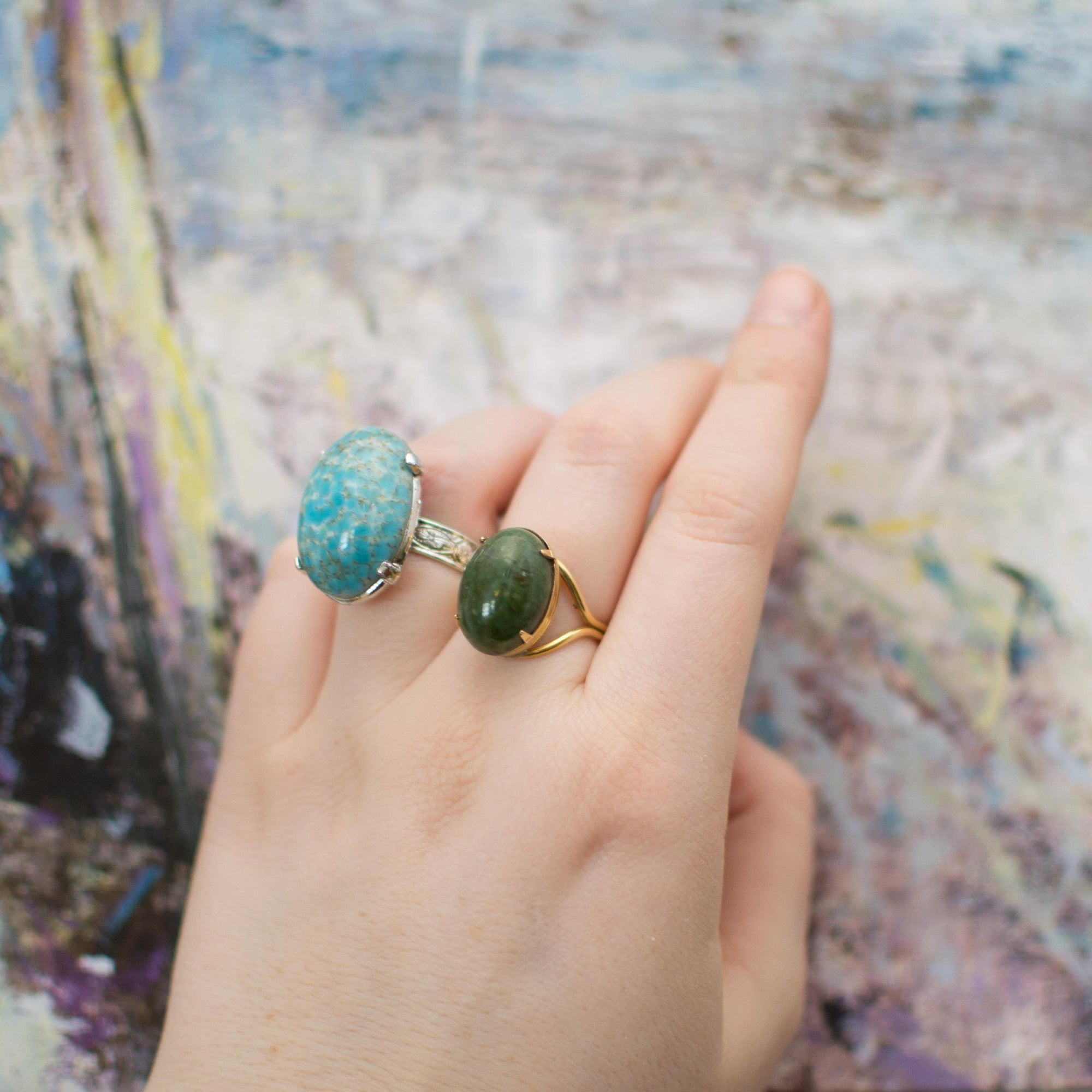 Vintage Nephrite Jade Cabochon Ring by 1960s - Vintage Meet Modern Vintage Jewelry - Chicago, Illinois - #oldhollywoodglamour #vintagemeetmodern #designervintage #jewelrybox #antiquejewelry #vintagejewelry