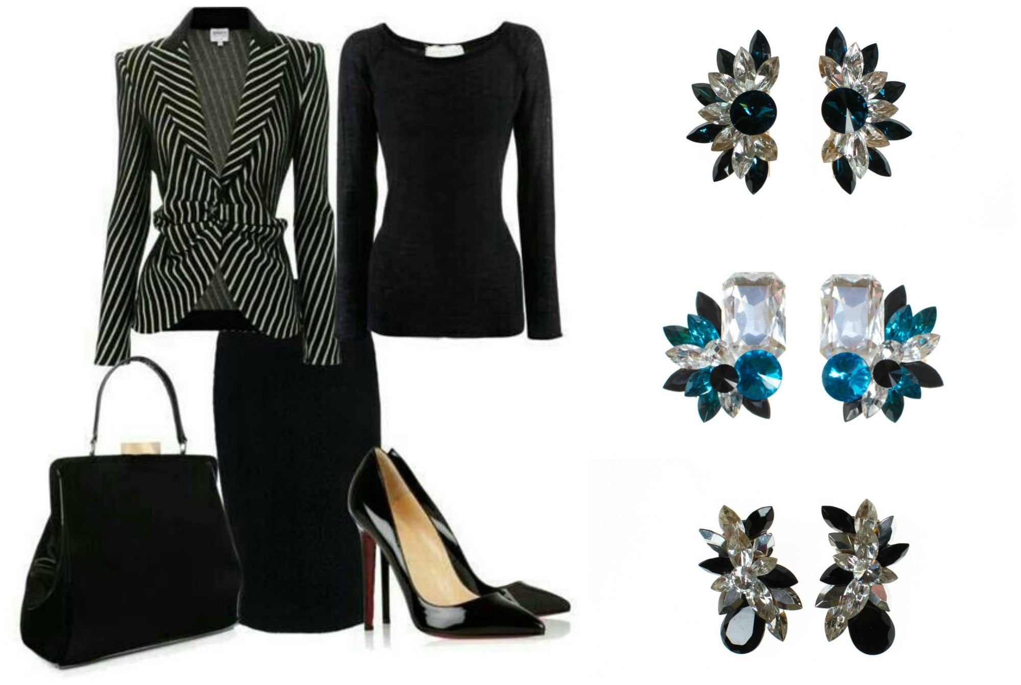 Wendy Gell Black and Diamante Rhinestone Statement Earrings by Wendy Gell - Vintage Meet Modern Vintage Jewelry - Chicago, Illinois - #oldhollywoodglamour #vintagemeetmodern #designervintage #jewelrybox #antiquejewelry #vintagejewelry