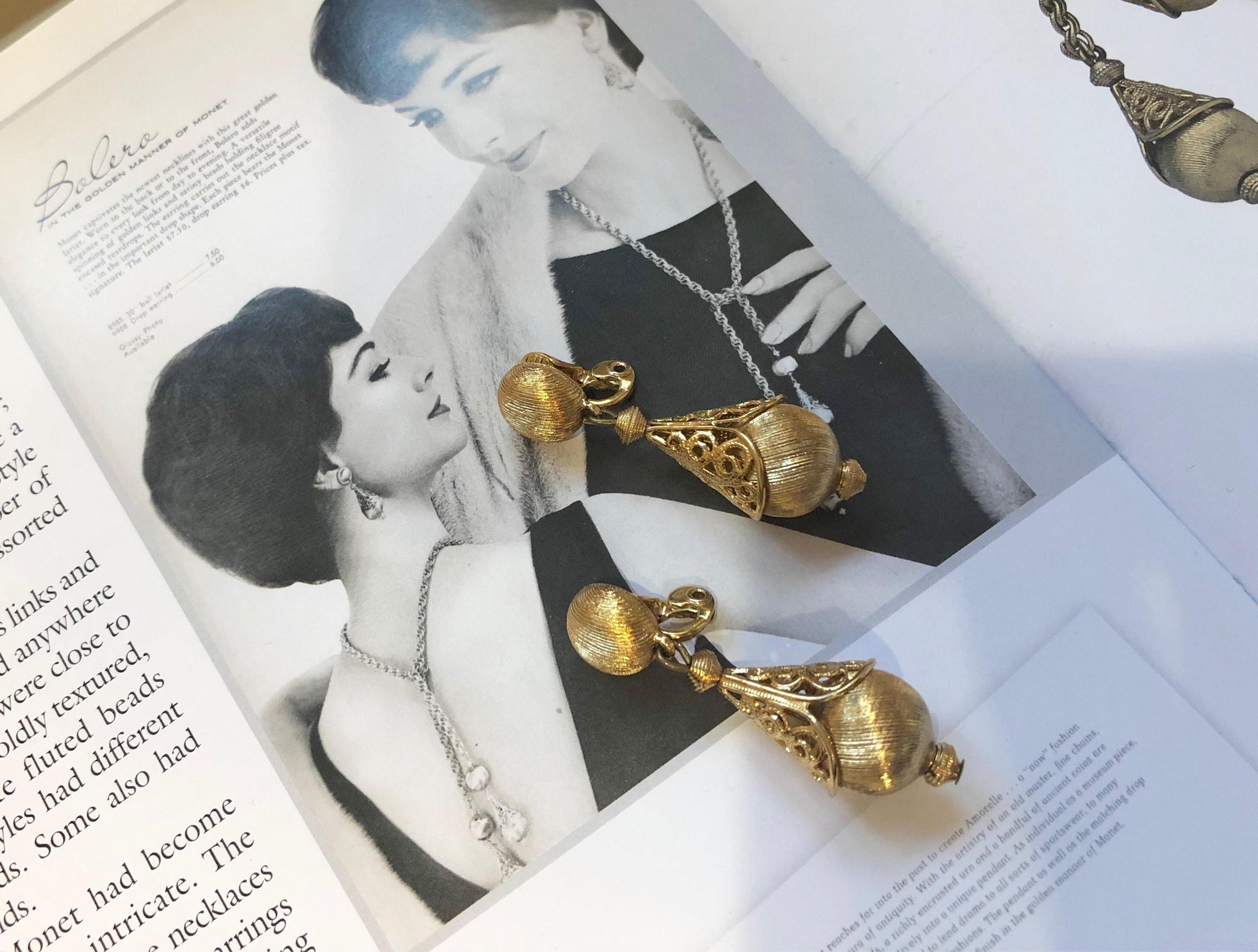 Monet Gold Bolero Dangling Earrings, Clip On by Monet - Vintage Meet Modern Vintage Jewelry - Chicago, Illinois - #oldhollywoodglamour #vintagemeetmodern #designervintage #jewelrybox #antiquejewelry #vintagejewelry