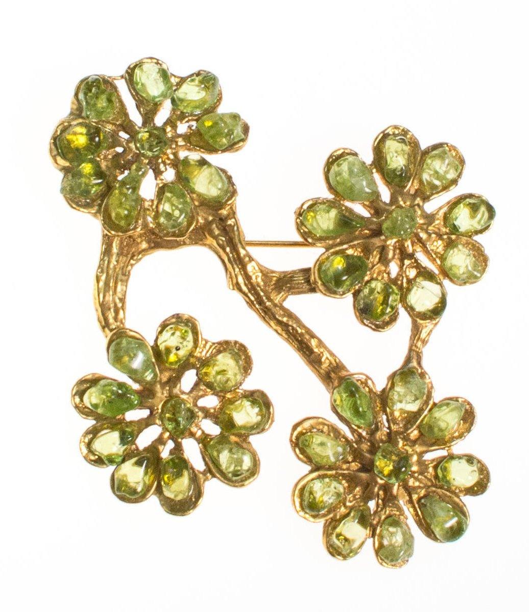 Vintage Peridot Flower Brooch Statement Pendant