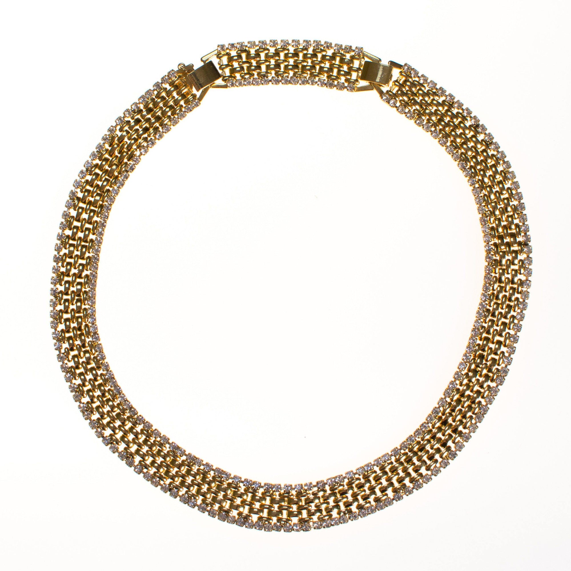 Vintage Kenneth Jay Lane Cafe Society Gold Flat link Chain Necklace by Kenneth Jay Lane - Vintage Meet Modern Vintage Jewelry - Chicago, Illinois - #oldhollywoodglamour #vintagemeetmodern #designervintage #jewelrybox #antiquejewelry #vintagejewelry