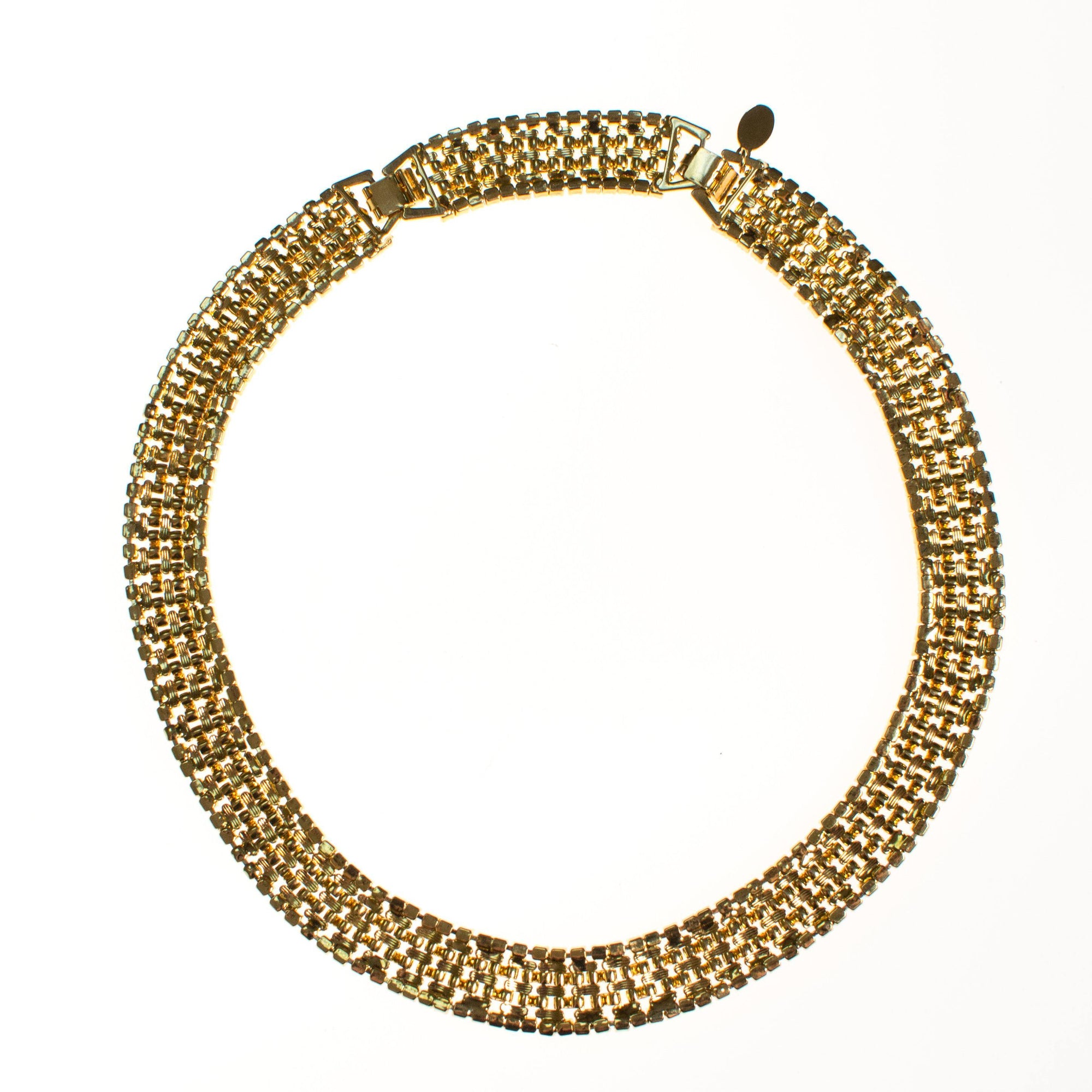 Vintage Kenneth Jay Lane Cafe Society Gold Flat link Chain Necklace by Kenneth Jay Lane - Vintage Meet Modern Vintage Jewelry - Chicago, Illinois - #oldhollywoodglamour #vintagemeetmodern #designervintage #jewelrybox #antiquejewelry #vintagejewelry