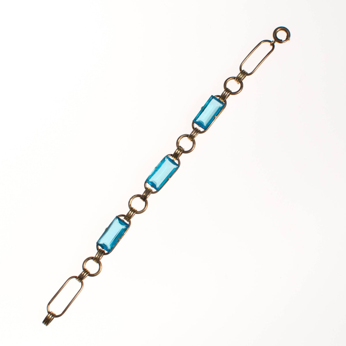 Vintage 1940s Gold Filled Blue Crystal Line Bracelet