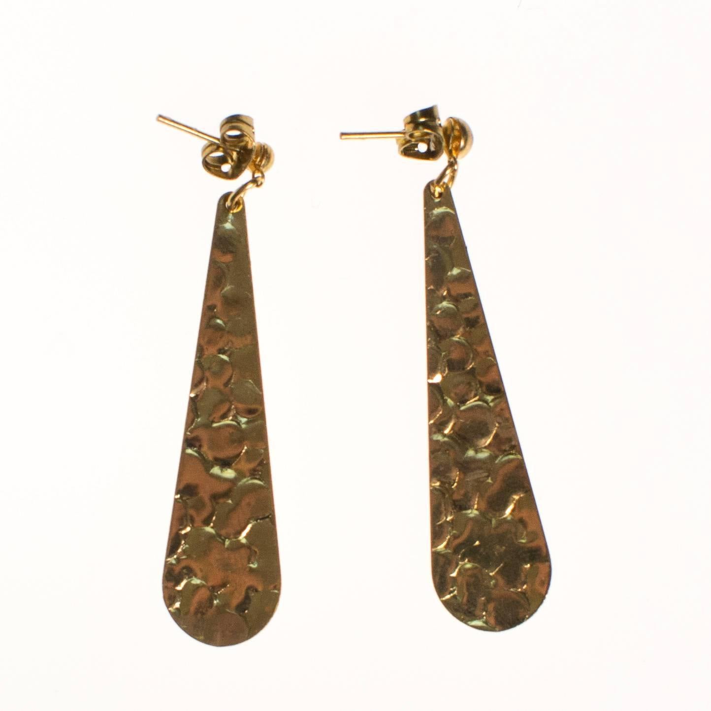 Vintage Hammered Gold Dangling Drop Pierced Statement Earrings by 1970s - Vintage Meet Modern Vintage Jewelry - Chicago, Illinois - #oldhollywoodglamour #vintagemeetmodern #designervintage #jewelrybox #antiquejewelry #vintagejewelry