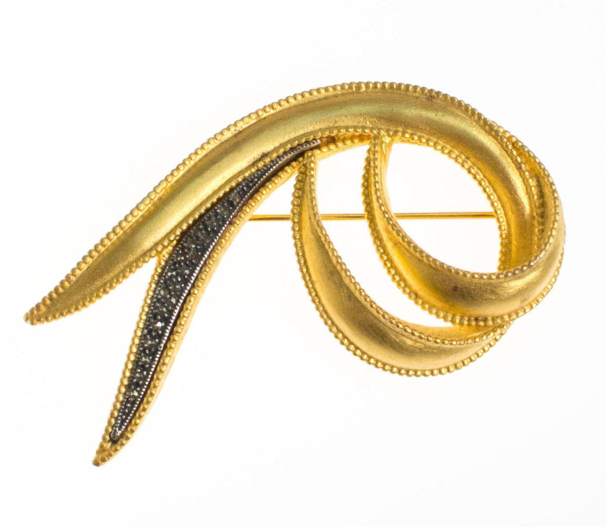 Vintage JJ Brushed Gold Modernist Brooch with Marcasite Detail