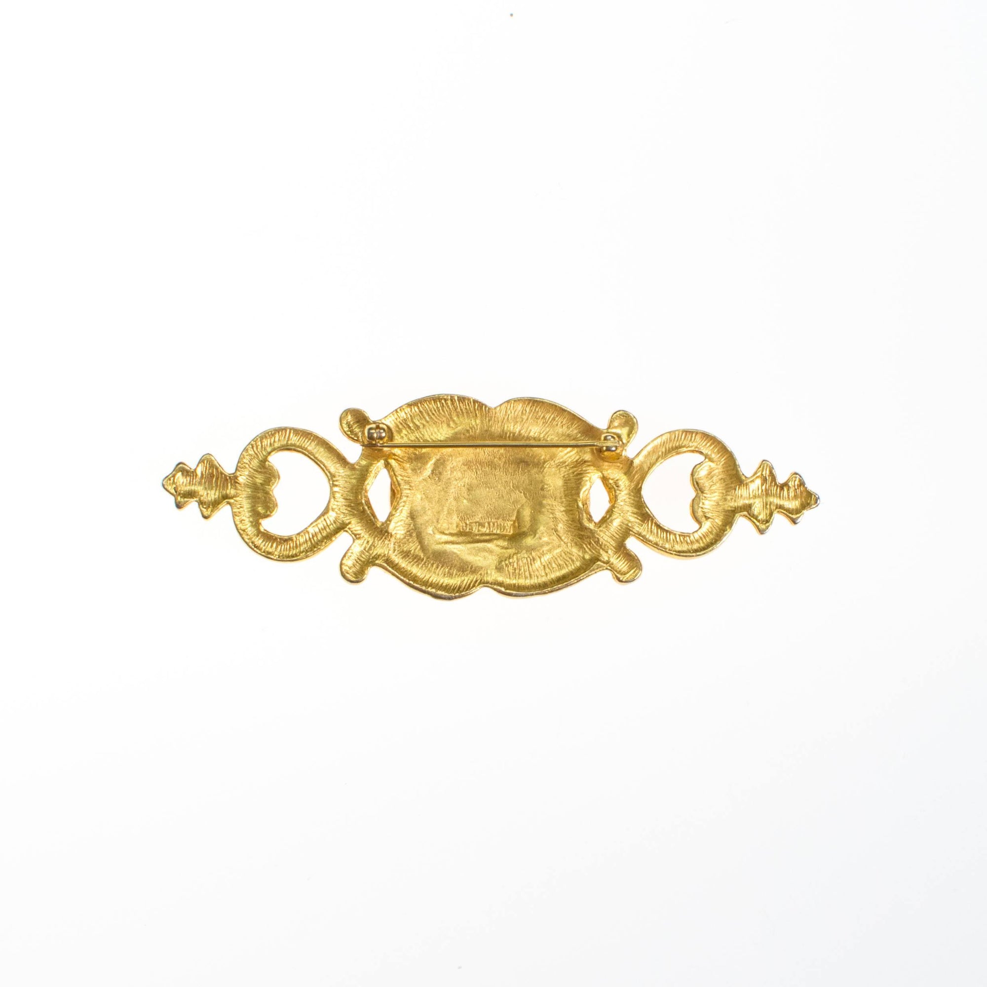 Ben Amun Gold and Black Royal Crest Brooch by Ben Amun - Vintage Meet Modern Vintage Jewelry - Chicago, Illinois - #oldhollywoodglamour #vintagemeetmodern #designervintage #jewelrybox #antiquejewelry #vintagejewelry