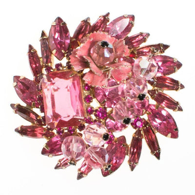Juliana Pink Rhinestone Brooch with Enamel Flower Accent by Juliana - Vintage Meet Modern Vintage Jewelry - Chicago, Illinois - #oldhollywoodglamour #vintagemeetmodern #designervintage #jewelrybox #antiquejewelry #vintagejewelry