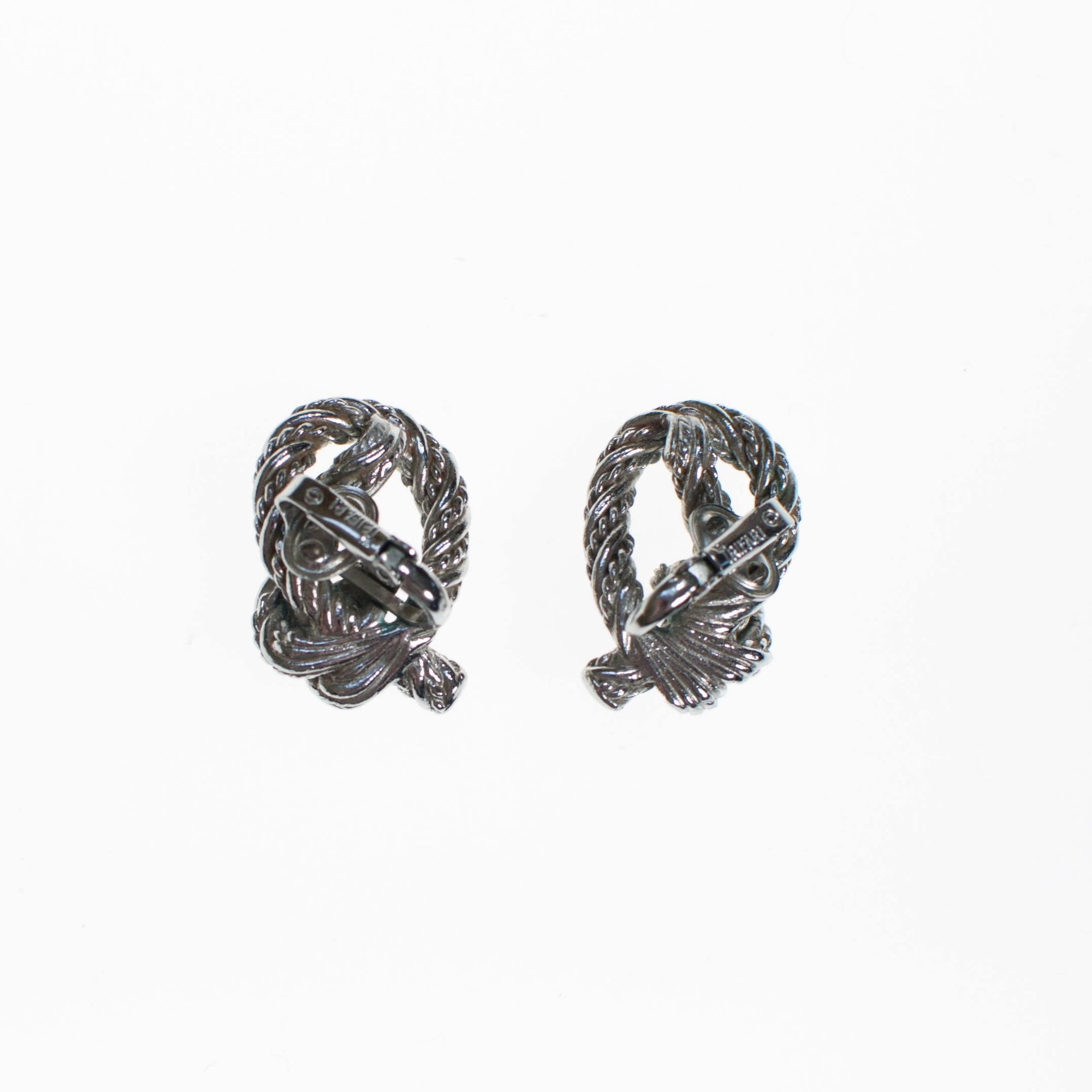 Crown Trifari Silver Knot Earrings, Clip On by Crown Trifari - Vintage Meet Modern Vintage Jewelry - Chicago, Illinois - #oldhollywoodglamour #vintagemeetmodern #designervintage #jewelrybox #antiquejewelry #vintagejewelry