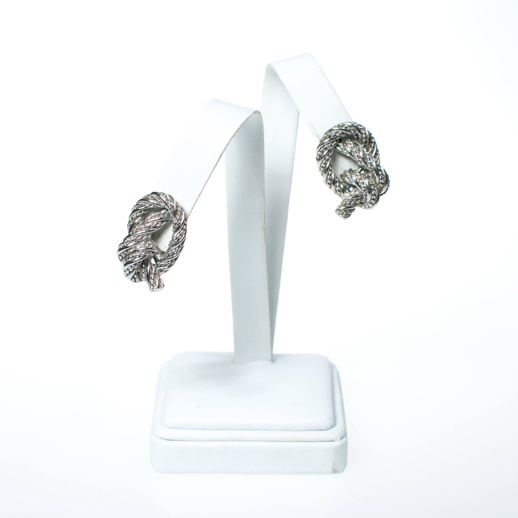 Crown Trifari Silver Knot Earrings, Clip On by Crown Trifari - Vintage Meet Modern Vintage Jewelry - Chicago, Illinois - #oldhollywoodglamour #vintagemeetmodern #designervintage #jewelrybox #antiquejewelry #vintagejewelry