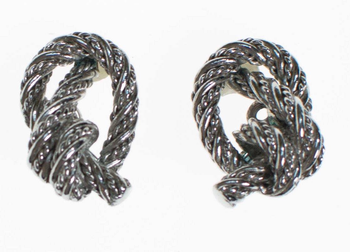 Crown Trifari Silver Knot Earrings, Clip On by Crown Trifari - Vintage Meet Modern Vintage Jewelry - Chicago, Illinois - #oldhollywoodglamour #vintagemeetmodern #designervintage #jewelrybox #antiquejewelry #vintagejewelry
