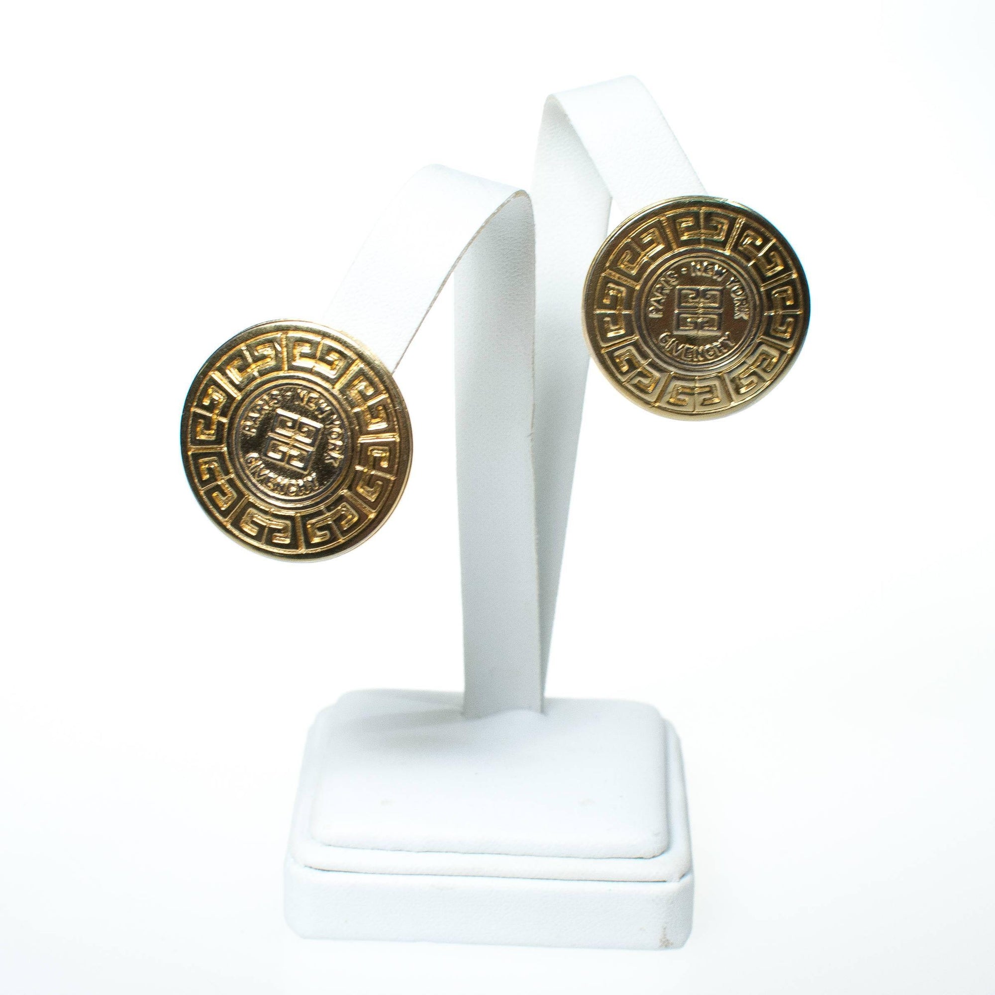 Vintage Givenchy Couture Gold Logo Earrings by Givenchy - Vintage Meet Modern Vintage Jewelry - Chicago, Illinois - #oldhollywoodglamour #vintagemeetmodern #designervintage #jewelrybox #antiquejewelry #vintagejewelry