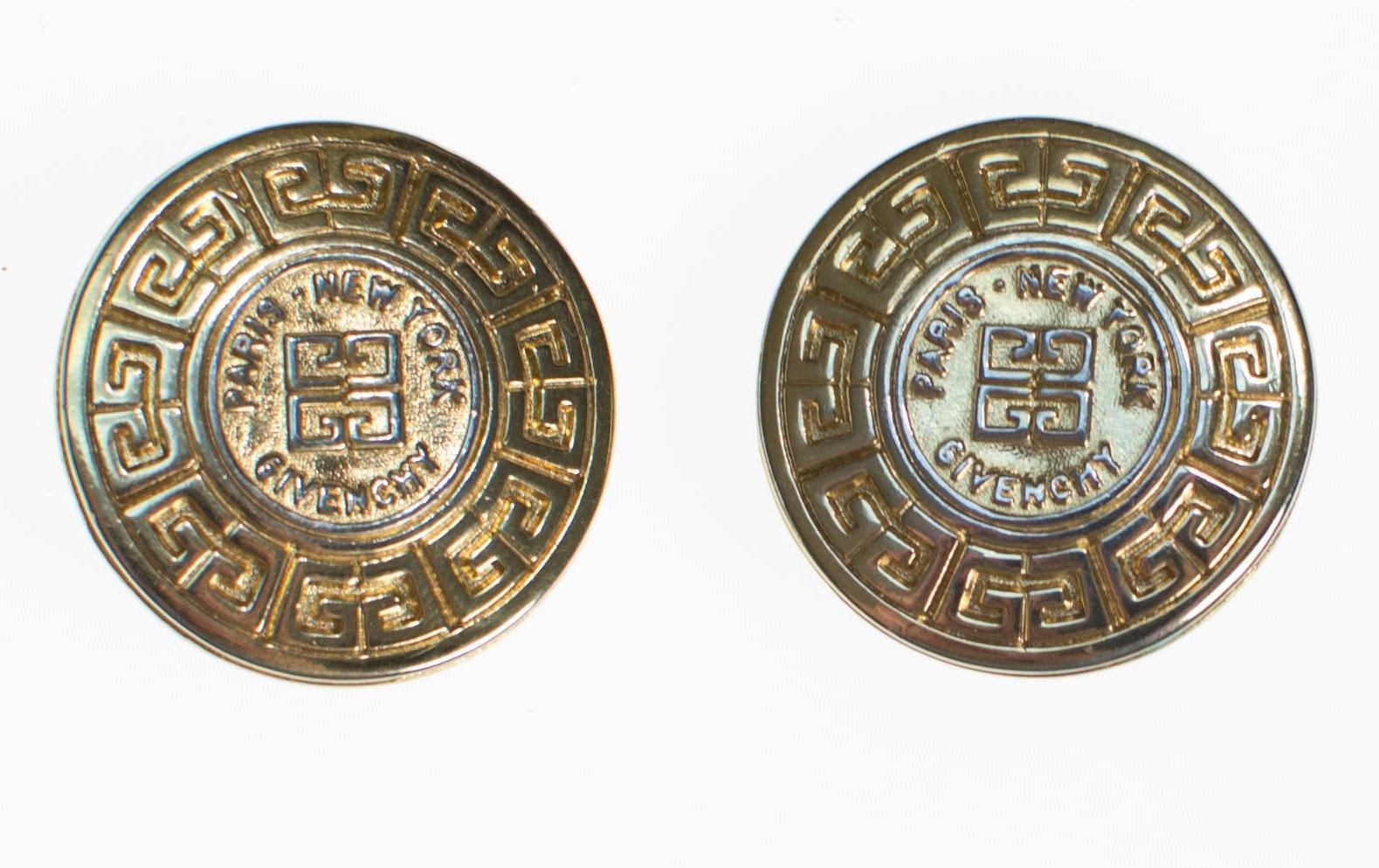 Vintage Givenchy Couture Gold Logo Earrings by Givenchy - Vintage Meet Modern Vintage Jewelry - Chicago, Illinois - #oldhollywoodglamour #vintagemeetmodern #designervintage #jewelrybox #antiquejewelry #vintagejewelry