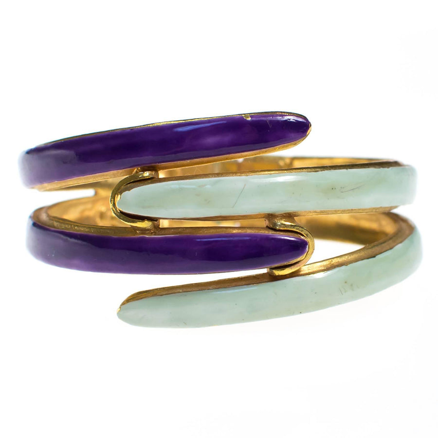 Vintage Original by Robert Mod Style Purple and Mint Green Enamel Clamper Bangle Bracelet by Robert Mod - Vintage Meet Modern Vintage Jewelry - Chicago, Illinois - #oldhollywoodglamour #vintagemeetmodern #designervintage #jewelrybox #antiquejewelry #vintagejewelry
