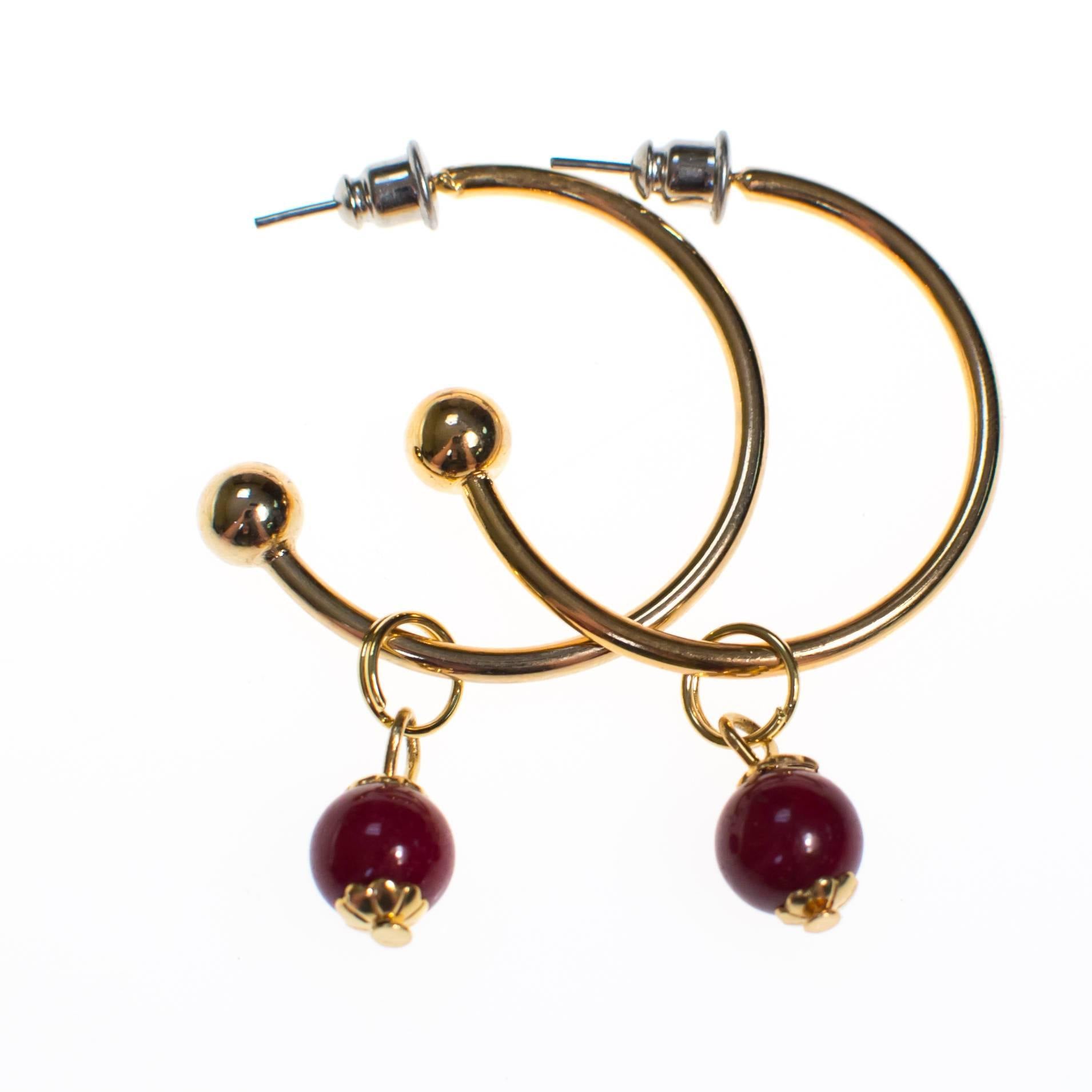 Vintage Gold Hoop with Red Agate Bead by 1970s - Vintage Meet Modern Vintage Jewelry - Chicago, Illinois - #oldhollywoodglamour #vintagemeetmodern #designervintage #jewelrybox #antiquejewelry #vintagejewelry