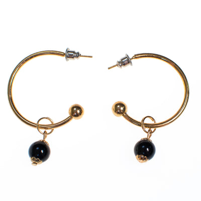 Vintage Gold Hoop Earrings with Black Onyx Bead by 1970s - Vintage Meet Modern Vintage Jewelry - Chicago, Illinois - #oldhollywoodglamour #vintagemeetmodern #designervintage #jewelrybox #antiquejewelry #vintagejewelry