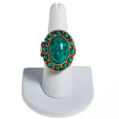 Vintage Speckled Jade Art Glass Statement Ring by 1960s - Vintage Meet Modern Vintage Jewelry - Chicago, Illinois - #oldhollywoodglamour #vintagemeetmodern #designervintage #jewelrybox #antiquejewelry #vintagejewelry