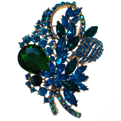 Vintage Emerald Green and Sapphire Blue Crystal Rhinestone Statement Brooch by Unsigned Beauty - Vintage Meet Modern Vintage Jewelry - Chicago, Illinois - #oldhollywoodglamour #vintagemeetmodern #designervintage #jewelrybox #antiquejewelry #vintagejewelry