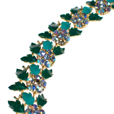 Vintage Lisner Bracelet with Green Enamel Leaves by 1950s - Vintage Meet Modern Vintage Jewelry - Chicago, Illinois - #oldhollywoodglamour #vintagemeetmodern #designervintage #jewelrybox #antiquejewelry #vintagejewelry