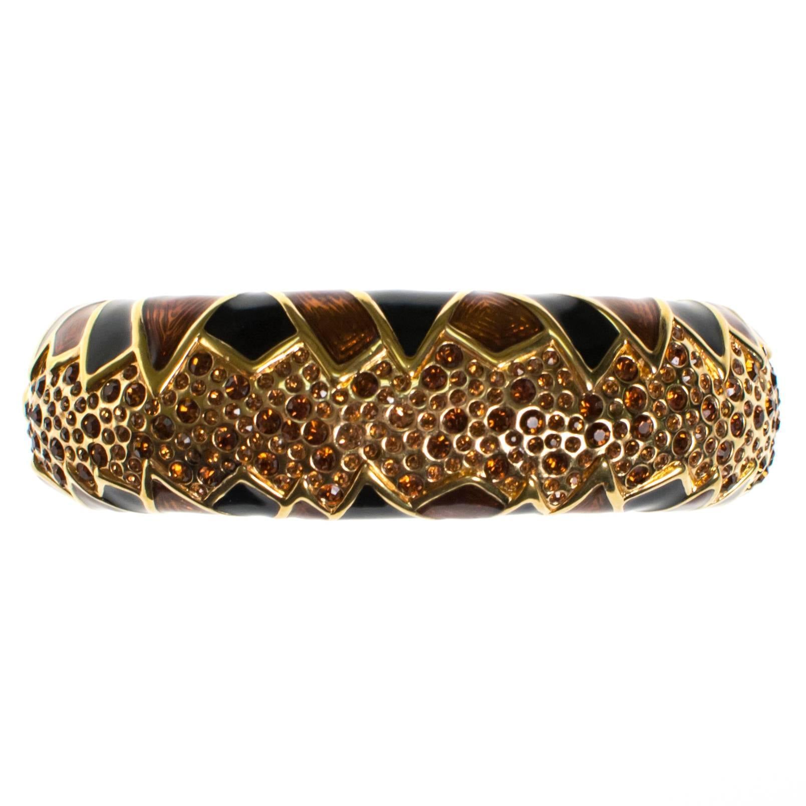 Vintage Swarovski Bangle Bracelet Gold, Black Smokey Topaz, and Amber Rhinestones by Swarovski - Vintage Meet Modern Vintage Jewelry - Chicago, Illinois - #oldhollywoodglamour #vintagemeetmodern #designervintage #jewelrybox #antiquejewelry #vintagejewelry