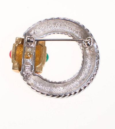 Vintage Silver Cable Hoop Brooch with Royal Colored Cabochon Rhinestones by 1980s - Vintage Meet Modern Vintage Jewelry - Chicago, Illinois - #oldhollywoodglamour #vintagemeetmodern #designervintage #jewelrybox #antiquejewelry #vintagejewelry