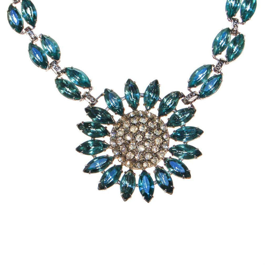 Vintage Light Blue Rhinestone Statement Necklace, Silver Tone, Pot Metal, 1940s by Art Deco - Vintage Meet Modern Vintage Jewelry - Chicago, Illinois - #oldhollywoodglamour #vintagemeetmodern #designervintage #jewelrybox #antiquejewelry #vintagejewelry