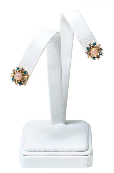 Vintage Opaline, Blue Topaz Crystal, and Faux Seed Pearl, Screw Backs by 1950s - Vintage Meet Modern Vintage Jewelry - Chicago, Illinois - #oldhollywoodglamour #vintagemeetmodern #designervintage #jewelrybox #antiquejewelry #vintagejewelry