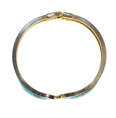 Vintage Guilloche Enamel Clamper Bracelet with Pink Roses and Turquoise by 1960s - Vintage Meet Modern Vintage Jewelry - Chicago, Illinois - #oldhollywoodglamour #vintagemeetmodern #designervintage #jewelrybox #antiquejewelry #vintagejewelry