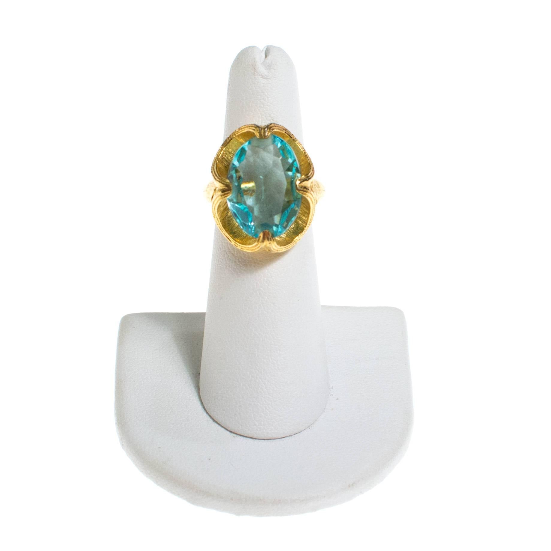 Vintage Blue Topaz Crystal Statement Cocktail Ring by 1960s - Vintage Meet Modern Vintage Jewelry - Chicago, Illinois - #oldhollywoodglamour #vintagemeetmodern #designervintage #jewelrybox #antiquejewelry #vintagejewelry