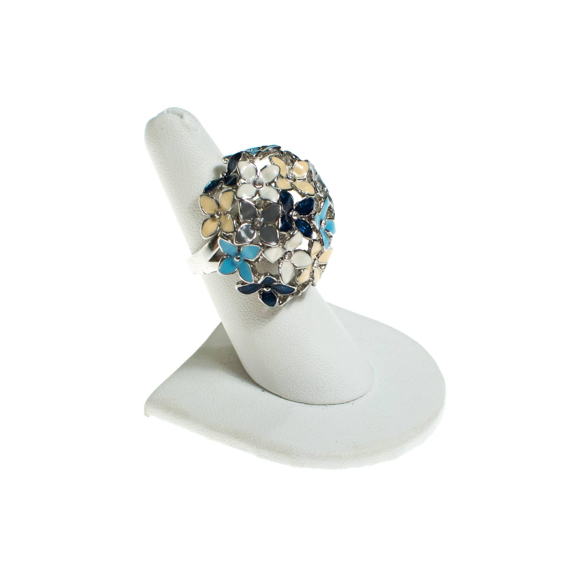 Huge Blue and White Flower Statement Ring by 1980s - Vintage Meet Modern Vintage Jewelry - Chicago, Illinois - #oldhollywoodglamour #vintagemeetmodern #designervintage #jewelrybox #antiquejewelry #vintagejewelry