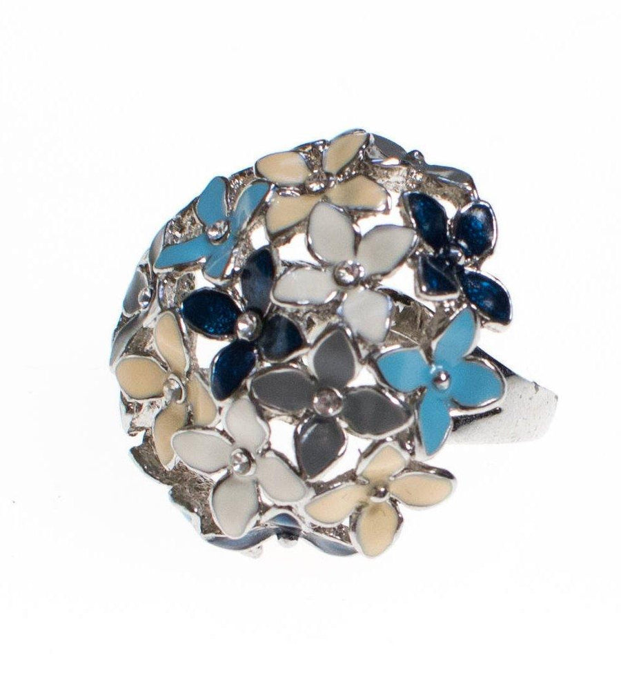 Huge Blue and White Flower Statement Ring by 1980s - Vintage Meet Modern Vintage Jewelry - Chicago, Illinois - #oldhollywoodglamour #vintagemeetmodern #designervintage #jewelrybox #antiquejewelry #vintagejewelry