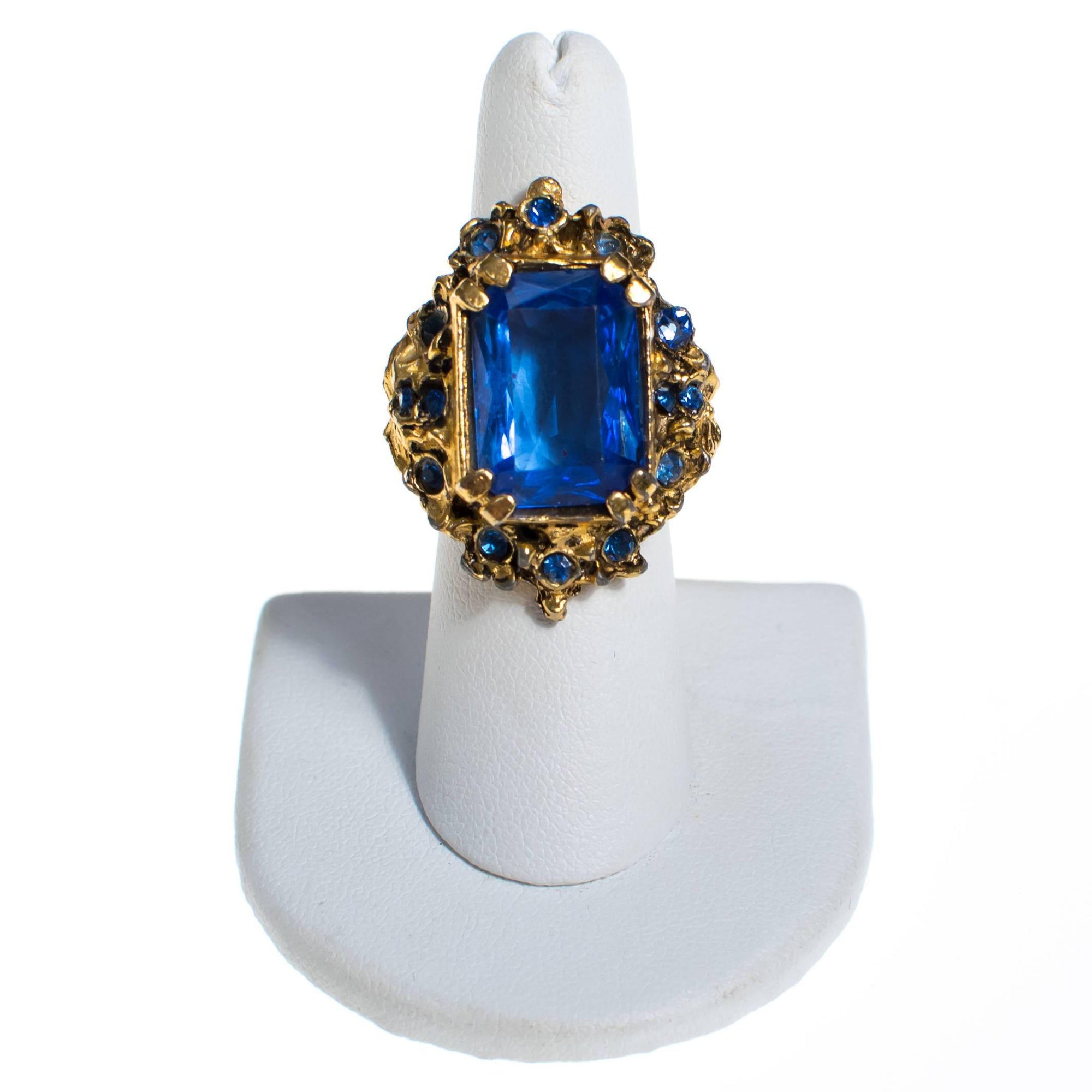 Vintage Sapphire Blue Crystal Statement Ring, Adjustable by 1960s - Vintage Meet Modern Vintage Jewelry - Chicago, Illinois - #oldhollywoodglamour #vintagemeetmodern #designervintage #jewelrybox #antiquejewelry #vintagejewelry