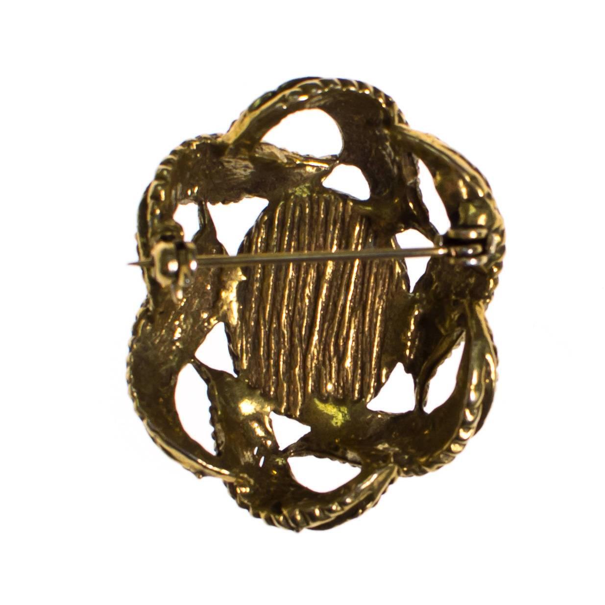 Vintage Gold Tone Brooch with Turquoise Lucite Cabochon by 1960s - Vintage Meet Modern Vintage Jewelry - Chicago, Illinois - #oldhollywoodglamour #vintagemeetmodern #designervintage #jewelrybox #antiquejewelry #vintagejewelry