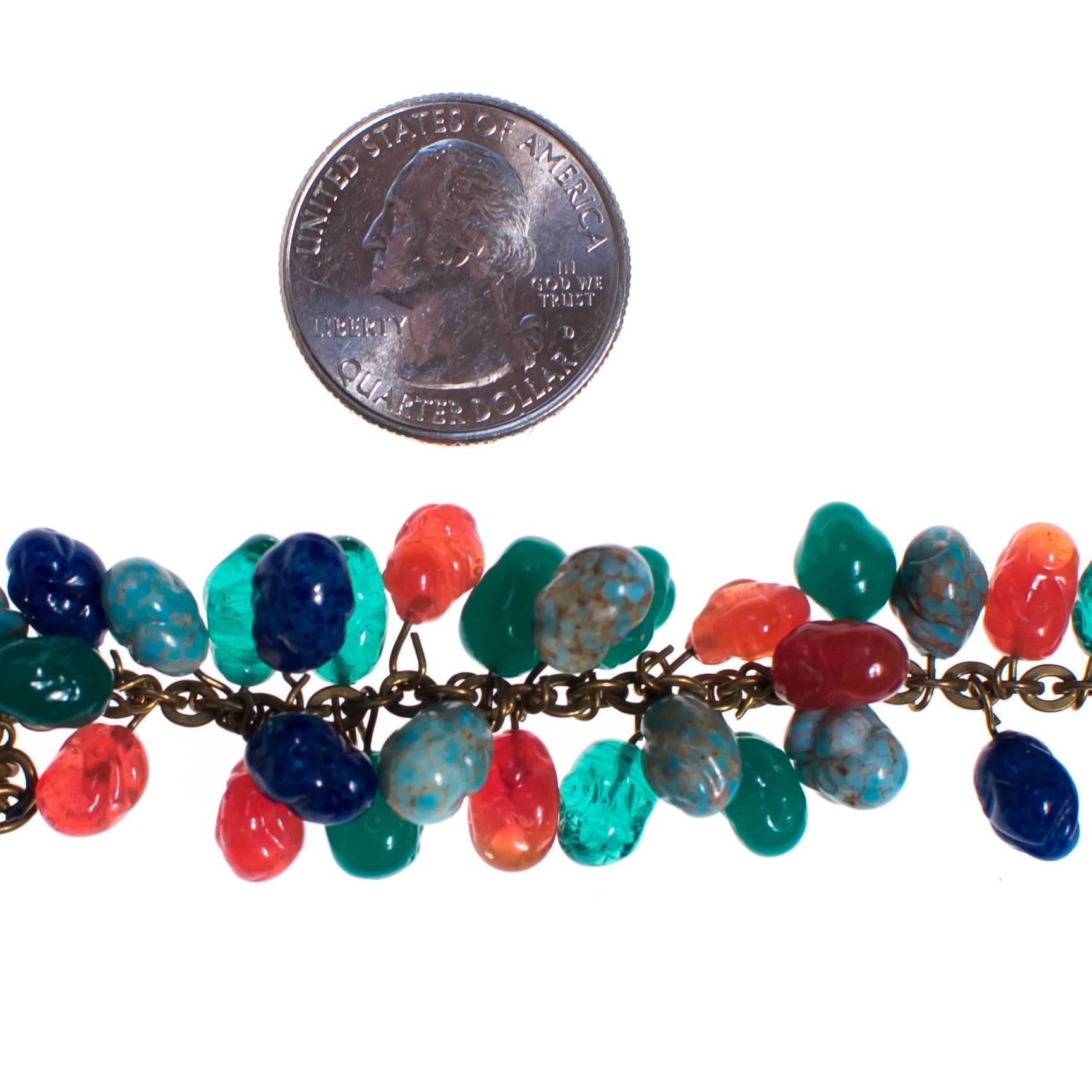 Vintage 1940s Art Glass Dangling Charm Bracelet Lapis, Carnelian, Faux Jade, Peking Glass Charms by 1940s - Vintage Meet Modern Vintage Jewelry - Chicago, Illinois - #oldhollywoodglamour #vintagemeetmodern #designervintage #jewelrybox #antiquejewelry #vintagejewelry