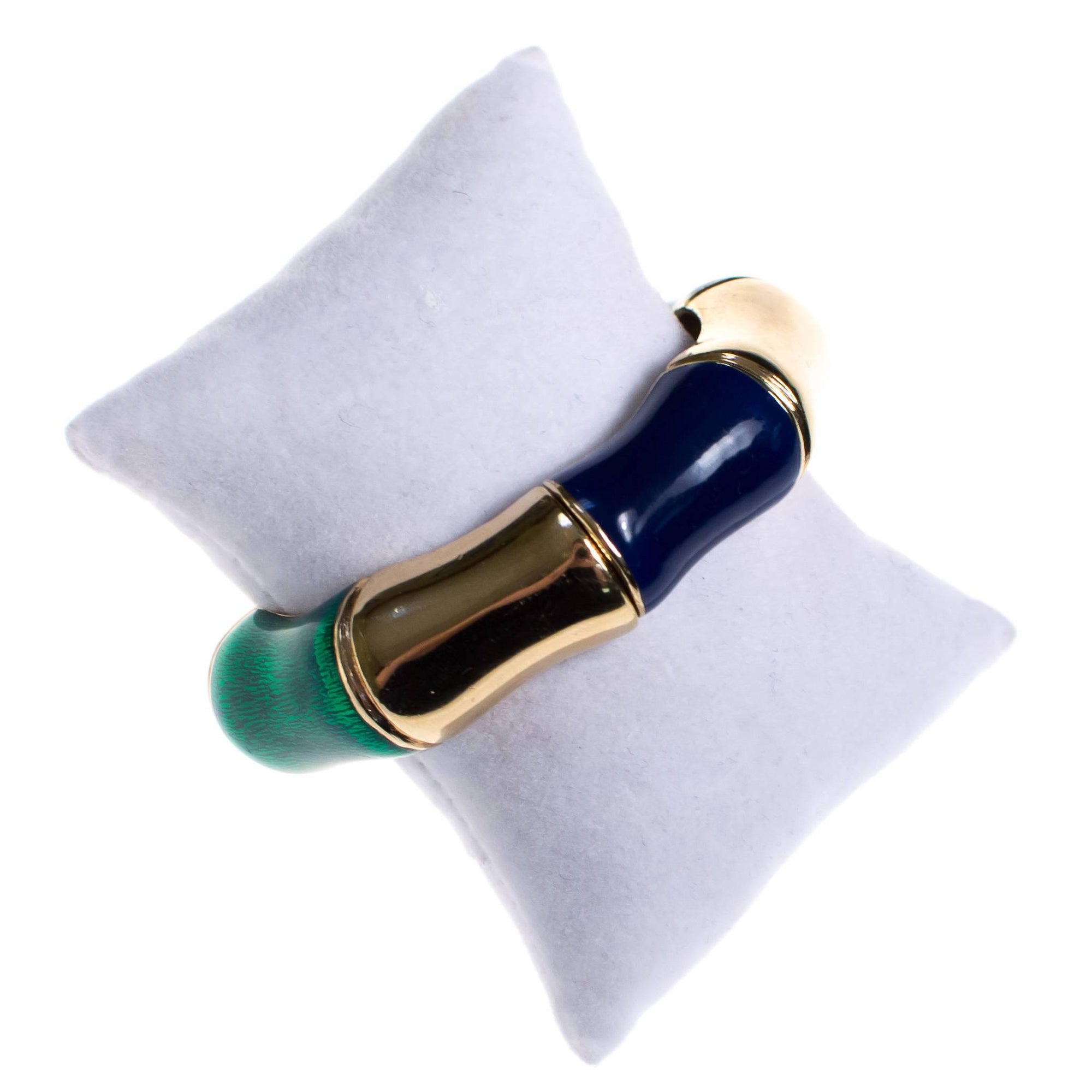 Vintage Ciner Gold, Green and Violet Enamel Bamboo Bangle Bracelet by 1960s - Vintage Meet Modern Vintage Jewelry - Chicago, Illinois - #oldhollywoodglamour #vintagemeetmodern #designervintage #jewelrybox #antiquejewelry #vintagejewelry