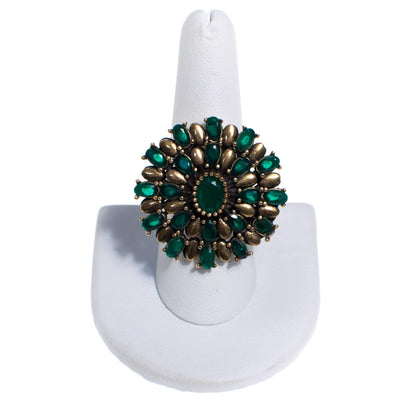 Vintage Sterling Silver Green Tourmaline Medallion Statement Ring by 1990s - Vintage Meet Modern Vintage Jewelry - Chicago, Illinois - #oldhollywoodglamour #vintagemeetmodern #designervintage #jewelrybox #antiquejewelry #vintagejewelry