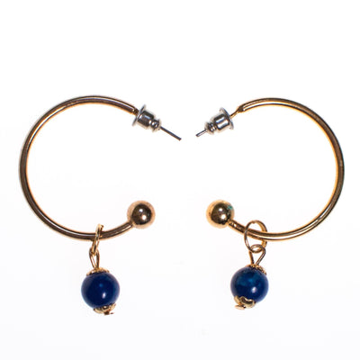 Vintage Gold Hoop Earrings with Blue Lapis Bead by 1970s - Vintage Meet Modern Vintage Jewelry - Chicago, Illinois - #oldhollywoodglamour #vintagemeetmodern #designervintage #jewelrybox #antiquejewelry #vintagejewelry