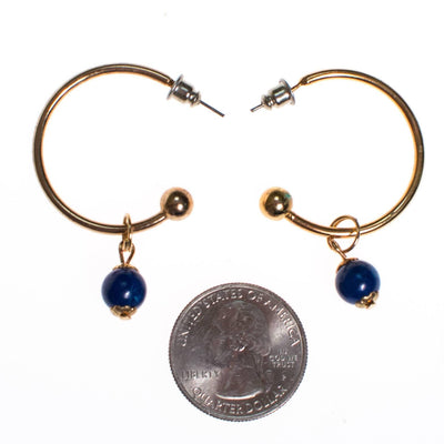 Vintage Gold Hoop Earrings with Blue Lapis Bead by 1970s - Vintage Meet Modern Vintage Jewelry - Chicago, Illinois - #oldhollywoodglamour #vintagemeetmodern #designervintage #jewelrybox #antiquejewelry #vintagejewelry