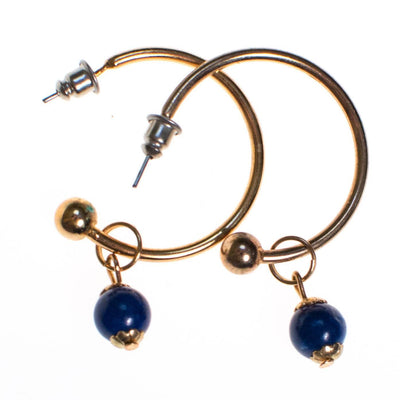 Vintage Gold Hoop Earrings with Blue Lapis Bead by 1970s - Vintage Meet Modern Vintage Jewelry - Chicago, Illinois - #oldhollywoodglamour #vintagemeetmodern #designervintage #jewelrybox #antiquejewelry #vintagejewelry