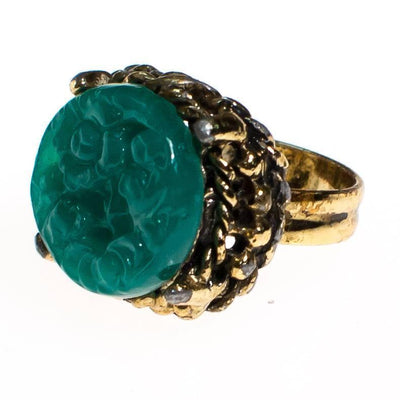 Vintage Faux Carved Jade Statement Ring, Adjustable by 1960s - Vintage Meet Modern Vintage Jewelry - Chicago, Illinois - #oldhollywoodglamour #vintagemeetmodern #designervintage #jewelrybox #antiquejewelry #vintagejewelry