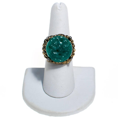 Vintage Faux Carved Jade Statement Ring, Adjustable by 1960s - Vintage Meet Modern Vintage Jewelry - Chicago, Illinois - #oldhollywoodglamour #vintagemeetmodern #designervintage #jewelrybox #antiquejewelry #vintagejewelry