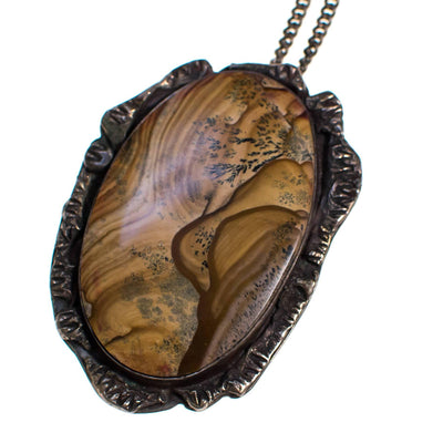 Vintage Picture Agate Statement Pendant Necklace Set In Sterling Silver by 1960s - Vintage Meet Modern Vintage Jewelry - Chicago, Illinois - #oldhollywoodglamour #vintagemeetmodern #designervintage #jewelrybox #antiquejewelry #vintagejewelry