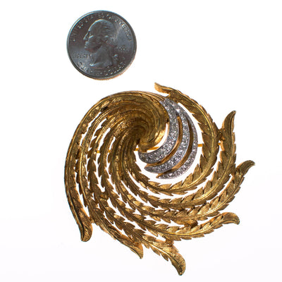 Vintage Gold Tone Swirl Design Brooch with Rhinestones by 1960s - Vintage Meet Modern Vintage Jewelry - Chicago, Illinois - #oldhollywoodglamour #vintagemeetmodern #designervintage #jewelrybox #antiquejewelry #vintagejewelry