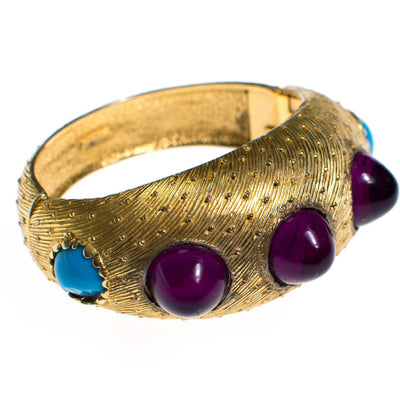 Vintage Castlecliff Bracelet with Amethyst and Turquoise Cabochons by Castlecliff - Vintage Meet Modern Vintage Jewelry - Chicago, Illinois - #oldhollywoodglamour #vintagemeetmodern #designervintage #jewelrybox #antiquejewelry #vintagejewelry