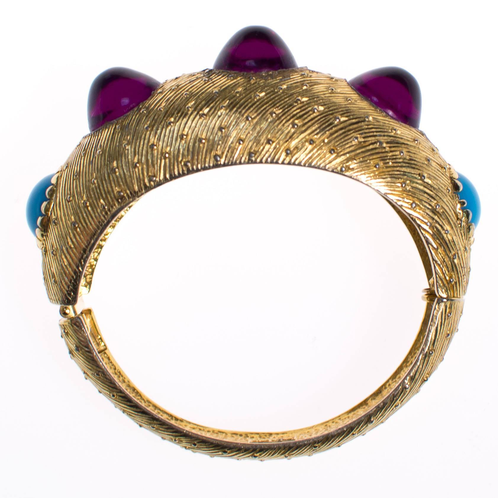 Vintage Castlecliff Bracelet with Amethyst and Turquoise Cabochons by Castlecliff - Vintage Meet Modern Vintage Jewelry - Chicago, Illinois - #oldhollywoodglamour #vintagemeetmodern #designervintage #jewelrybox #antiquejewelry #vintagejewelry