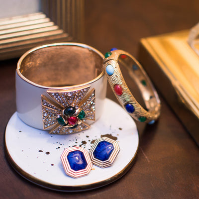 Vintage Castlecliff Bracelet with Gripoix Mogul Colored Cabochons by Castlecliff - Vintage Meet Modern Vintage Jewelry - Chicago, Illinois - #oldhollywoodglamour #vintagemeetmodern #designervintage #jewelrybox #antiquejewelry #vintagejewelry