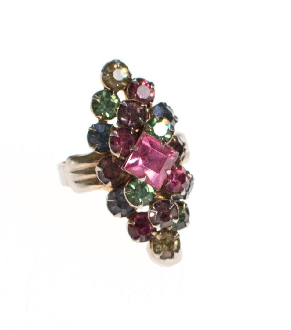 Vintage Colorful Pastel Rhinestone Statement Ring